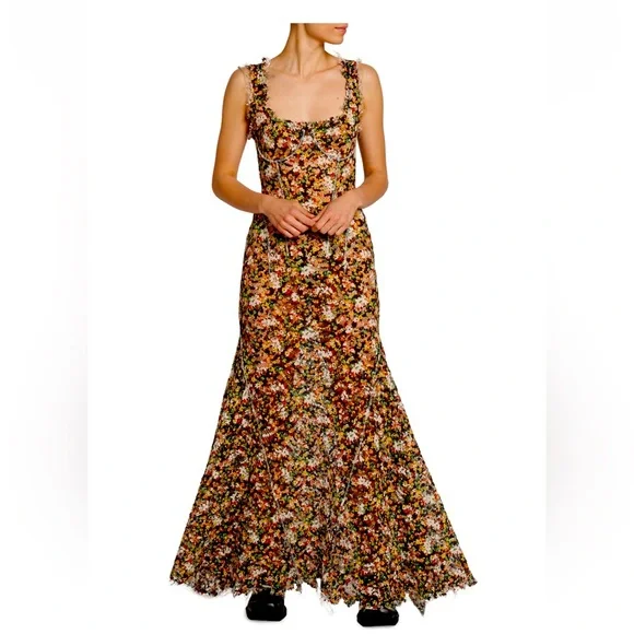Marni floral cross stitch Maxi Gown Dress - Picture 3 of 11